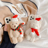 Cute Plush Christmas Bear Lens Protection Phone Case For iPhone 15 14 13 12 Series