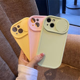 Cute Slide Camera Lens Protection Candy Color Case for iPhone 14 13 12 series