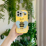 Cute Cartoon 3D Bee With Bracket Function Silicone Soft Case for iPhone 14 13 12 series