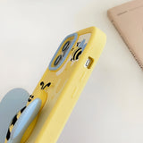 Cute Cartoon 3D Bee With Bracket Function Silicone Soft Case for iPhone 14 13 12 series
