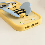 Cute Cartoon 3D Bee With Bracket Function Silicone Soft Case for iPhone 14 13 12 series