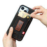 Denim Leather Wallet Case for iPhone 14 13 12 series