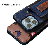 Denim Leather Wallet Case for iPhone 14 13 12 series