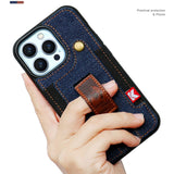 Denim Leather Wallet Case for iPhone 14 13 12 series