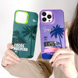 Double Layer Colourful Silver Coconut Tree Case for iPhone 14 13 12 series