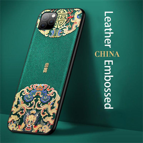 Embossed Leather Back Cover For iPhone 11 + 1 free Screen Protector