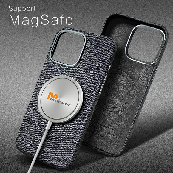 Fabric PU Leather Magnetic Magsafe Wireless Charging Shockproof Case For iPhone 15 14 13 12 series