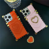 Fashion 3D Love Heart Soft PU Leather Metal Shockproof Case For iPhone 14 13 12 series