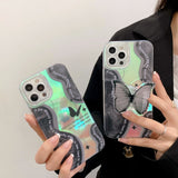 Fashion Black Butterfly Stand Laser Transparent Silicone Case for iPhone 14 13 12 series