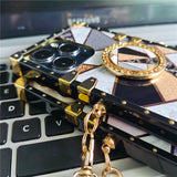 Fashion Glitter Diamond Square Lanyard Geometric Splicing Case for iPhone 14 13 12 series