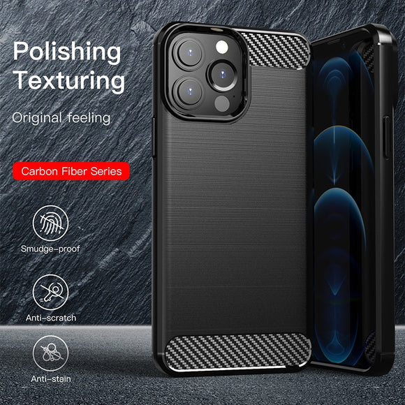 Flexible TPU Carbon Fiber Brush Wire Shockproof Case For the iPhone 14 13 12 series