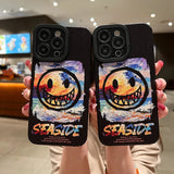 Cute Leather Pattern Funny Seaside Soft TPU Case For iPhone 15 14 13 series