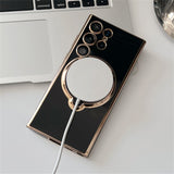 Magsafe Magnetic Ring Holder Plating Silicone Case For Samsung Galaxy S23 S22 Ultra Plus
