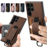 PU Leather Card Holder Wallet Case With Wrist Ring For Samsung Galaxy S24 S23 S22 Ultra Plus