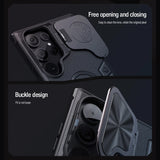 MagSafe Magnetic Charging Armor Case With Foldable Stand Camera Cover For Samsung Galaxy S24 Ultra