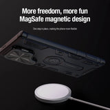 MagSafe Magnetic Charging Armor Case With Foldable Stand Camera Cover For Samsung Galaxy S24 Ultra