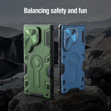 MagSafe Magnetic Charging Armor Case With Foldable Stand Camera Cover For Samsung Galaxy S24 Ultra