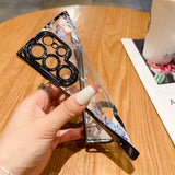 Logo Hole Camera Film Transparent Flower Case For Samsung Galaxy S23 S22 Ultra Plus