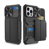 Leather Wallet Card Holder Case With Slide Lens For iPhone 14 Series