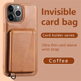 Wallet Card Slots Soft Leather Case With Handfree Kickstand For iPhone 15 14 13 12 series
