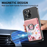 Magnetic Magsafe Cards Bag Flower Card Slots Wallet With Ring Holder For iPhone 15 series