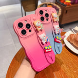 Dual Colour Gradient Wave Case With Wristband For iPhone 14 13 12 series