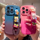 Dual Colour Gradient Wave Case With Wristband For iPhone 14 13 12 series