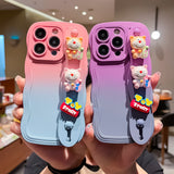 Dual Colour Gradient Wave Case With Wristband For iPhone 14 13 12 series