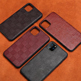 Genuine Lambskin Leather Square Grain Heavy Duty Protection Cases For iPhone 11 Pro Max X Series