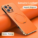 Genuine Leather Magsafe Lens Protection Magnetic Holder Case For iPhone 14 13 12 series