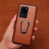 Genuine Oil Wax leather Ring Magnetic Phone Case For Samsung Galaxy S20 Series 100% Handmade Process