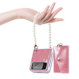 Glitter Pearl Bracelet Chain Cards Slot Wallet Case for Samsung Galaxy Z Flip 4 3