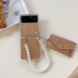 Glitter Pearl Bracelet Chain Cards Slot Wallet Case for Samsung Galaxy Z Flip 4 3