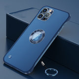 Matte HollowedHybrid Clear PC Lens Protective Case with Metal Ring Lanyard for iPhone 12 11 Series