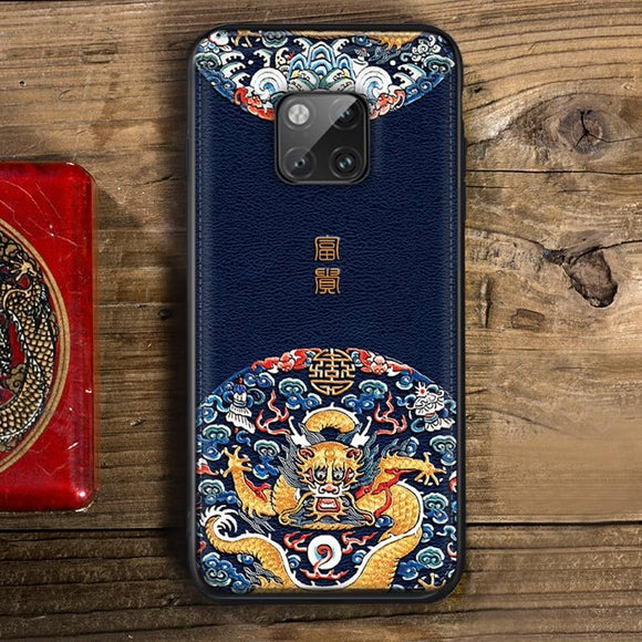 Luxury Soft Leather Case Traditional Auspicious Protective Cover Anti-knock Shock-Proof For Huawei Mate 20 Pro Mate10 Mate20 X
