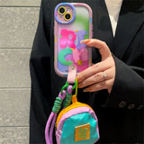 Cute Gradient Colorful Soft Purse Case With Crossbody Lanyard For iPhone 15 14 13 12 series