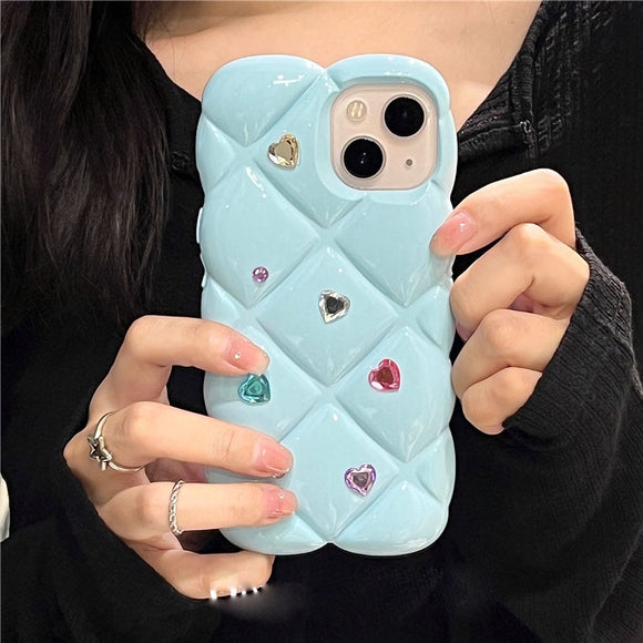Glitter Diamond Rhombus Lattice Love Heart Case For iPhone 14 13 12 series
