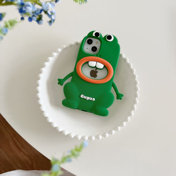 Big Mouth Green Frog Cartoon Silica Gel Case For iPhone 14 13 12 series