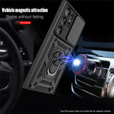 Armor Shockproof Case With Slide Camera Lens Protection and Ring Holder Kickstand for Samsung S24 series