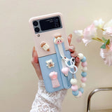 Cute Girl Kawaii Case With Wristband Bracket Holder and Beads Strap For Samsung Galaxy Z Flip 4