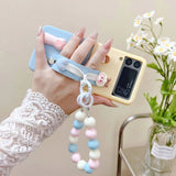 Cute Girl Kawaii Case With Wristband Bracket Holder and Beads Strap For Samsung Galaxy Z Flip 4