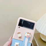 Cute Girl Kawaii Case With Wristband Bracket Holder and Beads Strap For Samsung Galaxy Z Flip 4