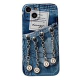 Denim Blue Letter Tassel Pendant Shockproof Girl Soft Silicone Case For iPhone 14 13 12 series