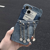 Denim Blue Letter Tassel Pendant Shockproof Girl Soft Silicone Case For iPhone 14 13 12 series