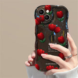 Cute Wave Rose Flower Love Heart Soft Case With Hang Chain For iPhone 14 13 12 series
