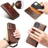 Wallet Finger Strap Leather Case iPhone 14 13 12 series