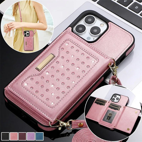 Crossbody Lanyard Leather Wallet Card Holder Case For iPhone 15 14 13 12 Series