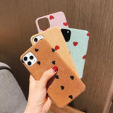 Cloth Texture Love Heart Wave Point Soft Warm PU Case For iPhone 11 Pro Max