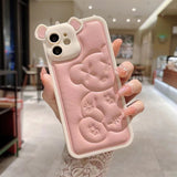 Luxury Bear Camera Soft Leather Case for iPhone 14 13 12 series