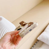 Luxury White Brown Minimalism Soft Leather Case With Wristband iPhone 15 14 13 12 series
